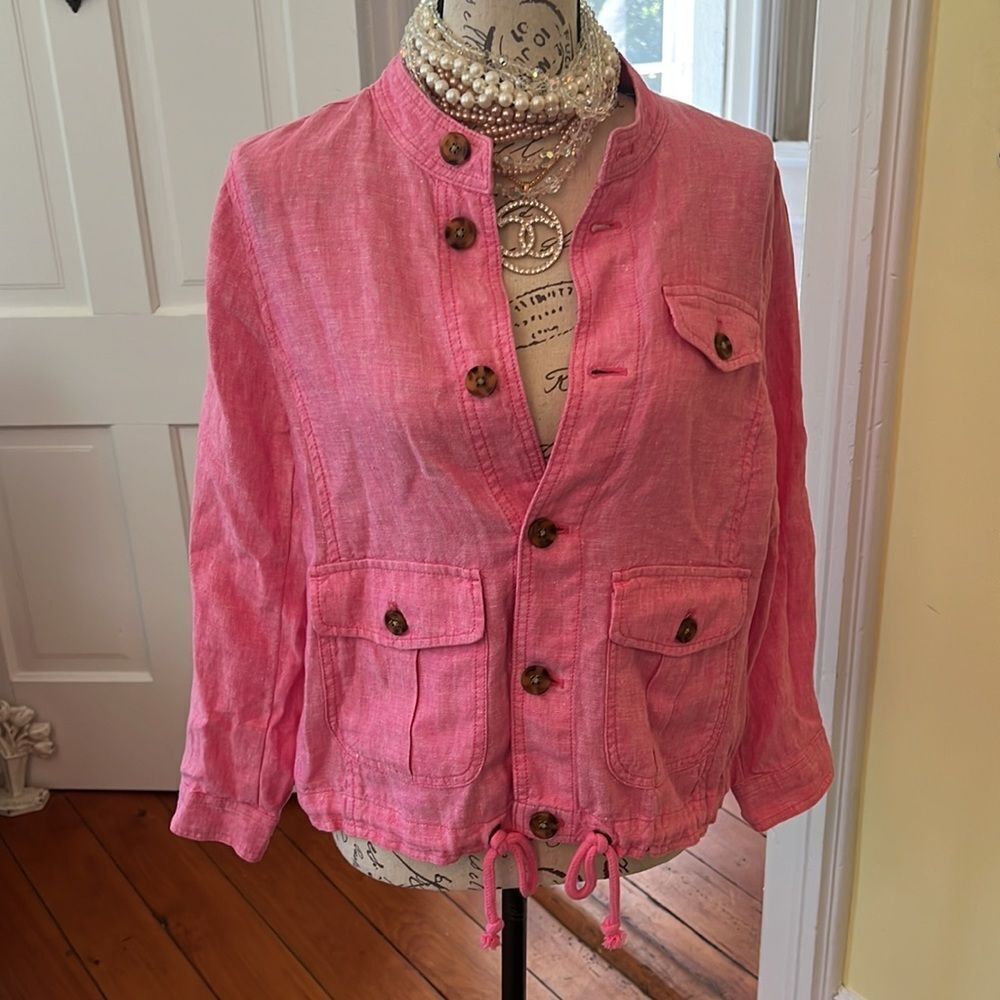 Talbots Sz S 100% Pink Linen Jacket EUC